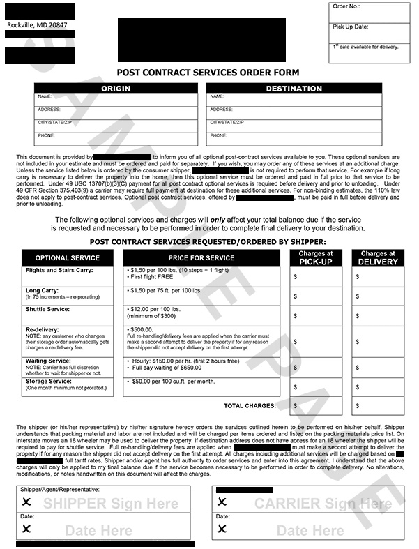 post contract service order form