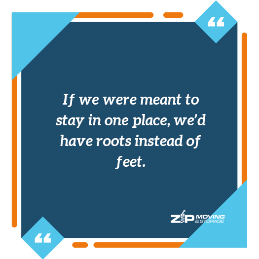 moving on the quote: If we were meant to stay in one place, we'd have roots instead of feet.