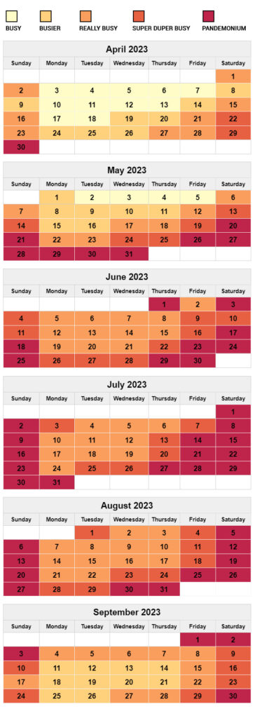 Mobile Moving Seasons Peaks Calendar 2023