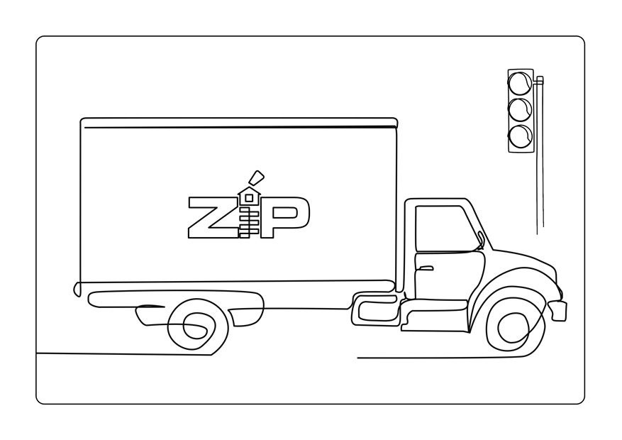 Color our Zip truck in front of the traffic lights.