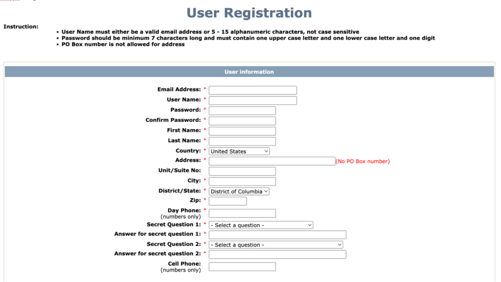 How to obtain a parking permit in Washington, D.C. Register for an Account step 3