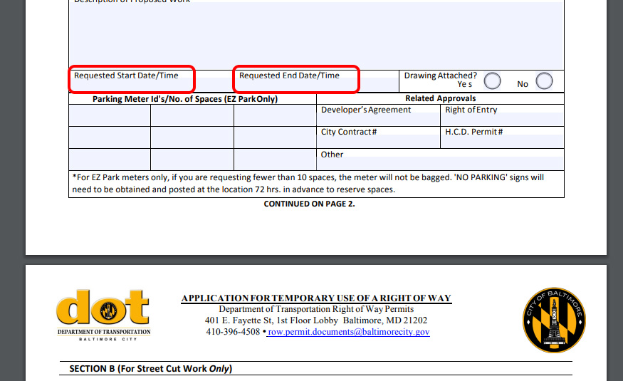 Permit Application to the Baltimore Department of Transportation Tip 02